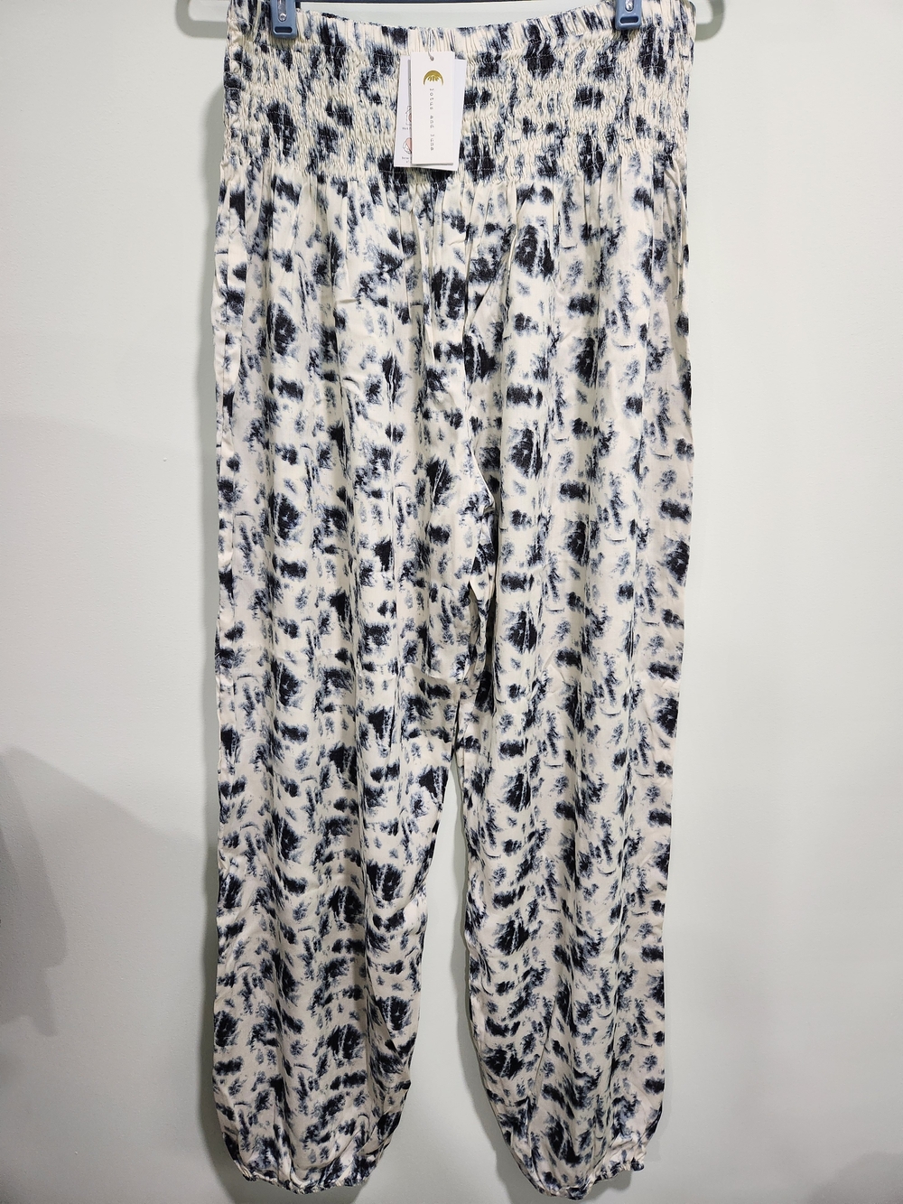 Wide-Leg Tie-Dye Print Women’s Pants — Navy on White Nwt